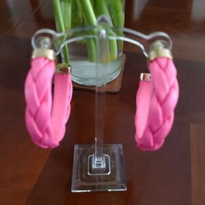 Braided Hot Pink Leatherette Hoop Earrings